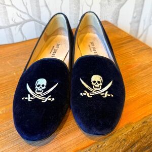 Jon Josef Skull Indigo Blue Velvet Loafers Size 8  EUC